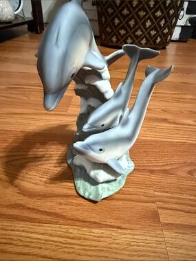 Imperial Porcelain Pale Blue Dolphin Family Sculpture